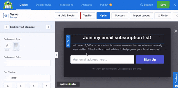 Drag an drop builder basic dark template - OptinMonster Drag an drop builder basic dark template