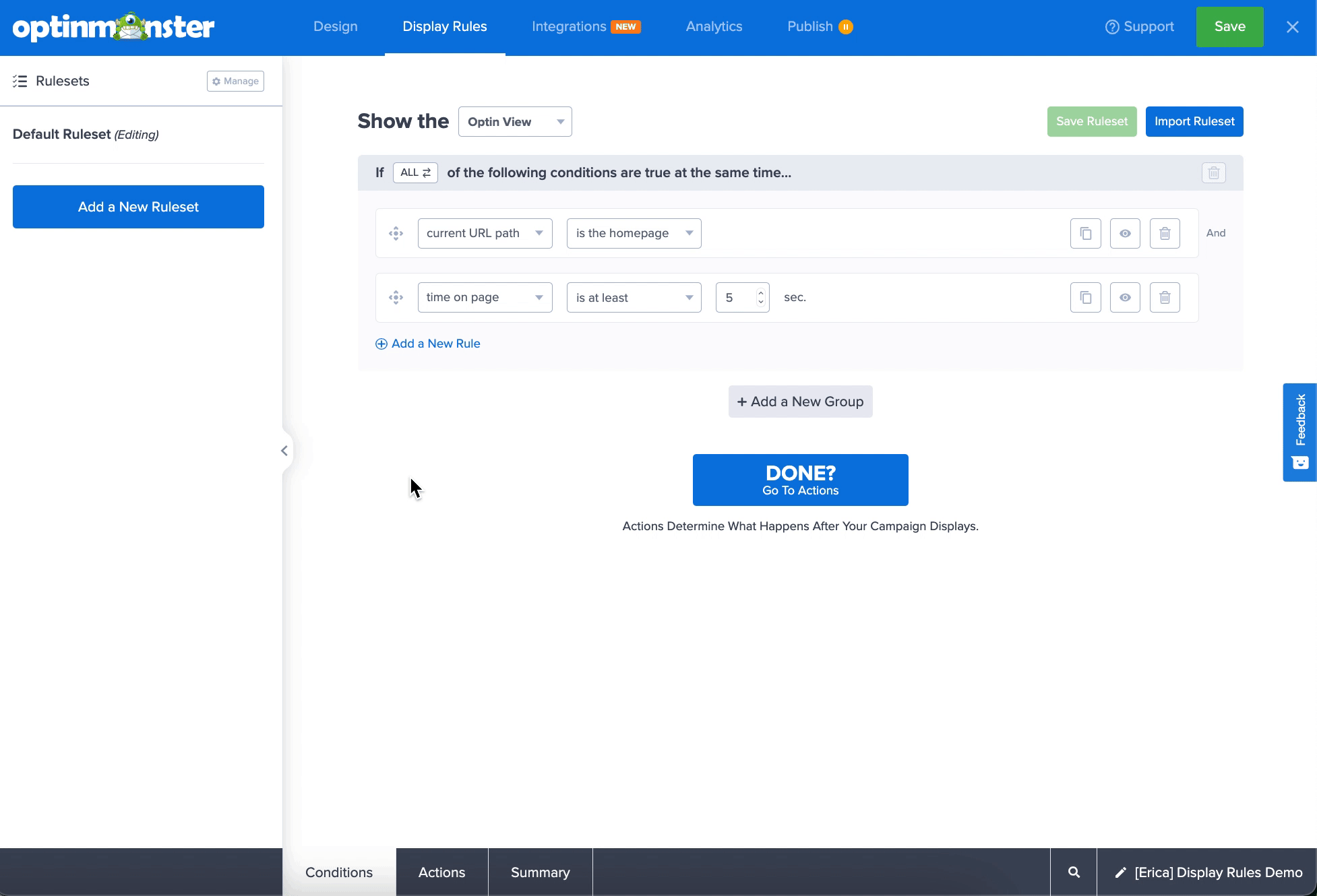 Manage Rulesets - OptinMonster Manage Rulesets