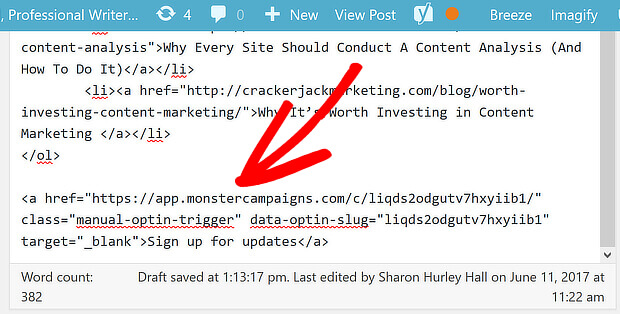 10 monsterlink text code pasted - OptinMonster 10 monsterlink text code pasted