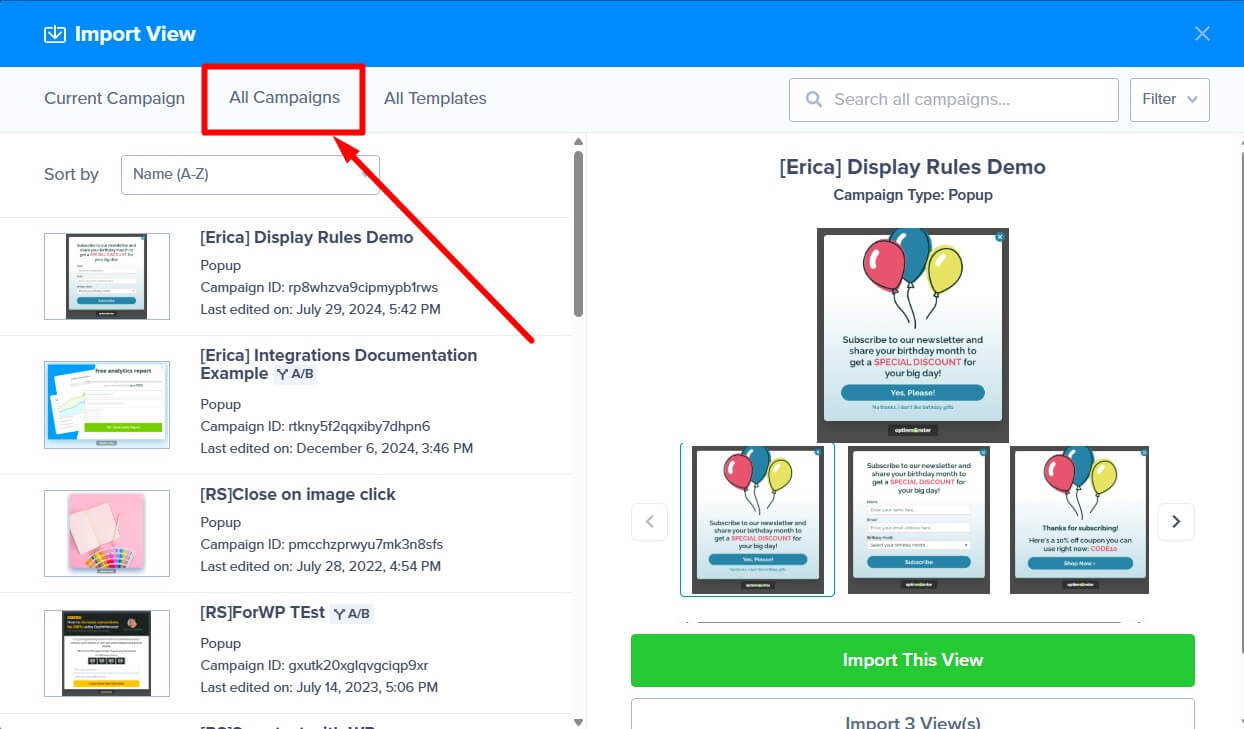 allCampaigns - OptinMonster all Campaigns