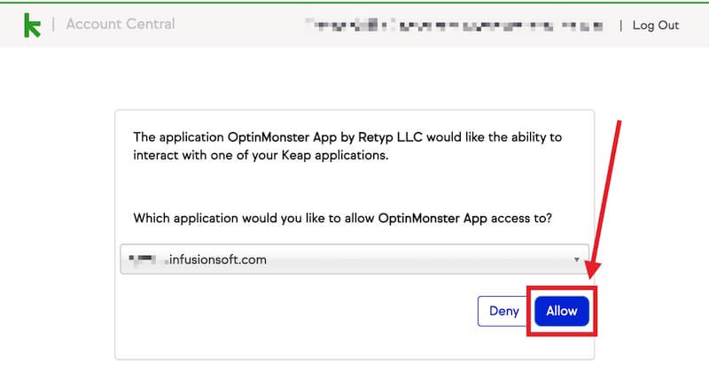 Allow OptinMonster to access your Keap account. - OptinMonster Allow OptinMonster to access your Keap account.