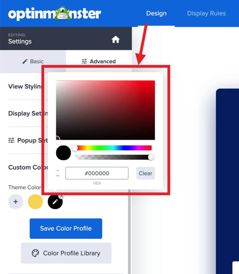Edit color using the color picker. - OptinMonster Edit color using the color picker.