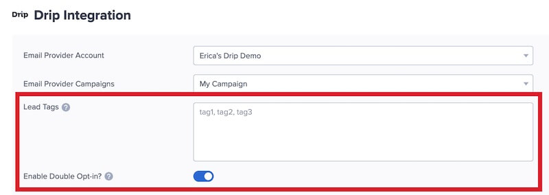 Drip optional settings in OptinMonster. - OptinMonster Drip optional settings in OptinMonster.