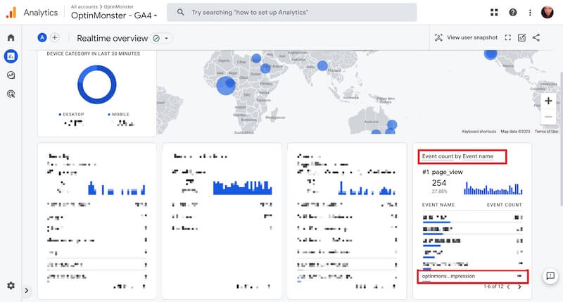 Default Realtime report for OptinMonster Events in Google Analytics. - OptinMonster Default Realtime report for OptinMonster Events in Google Analytics.