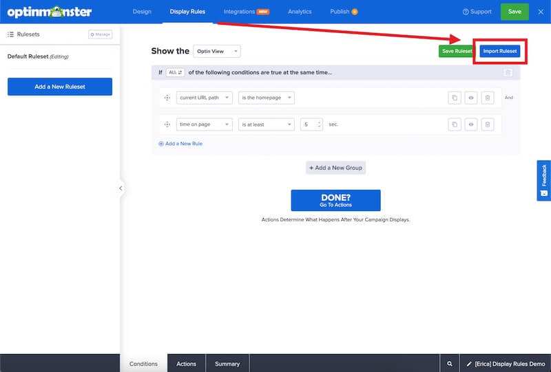 Import Ruleset - OptinMonster Import Ruleset