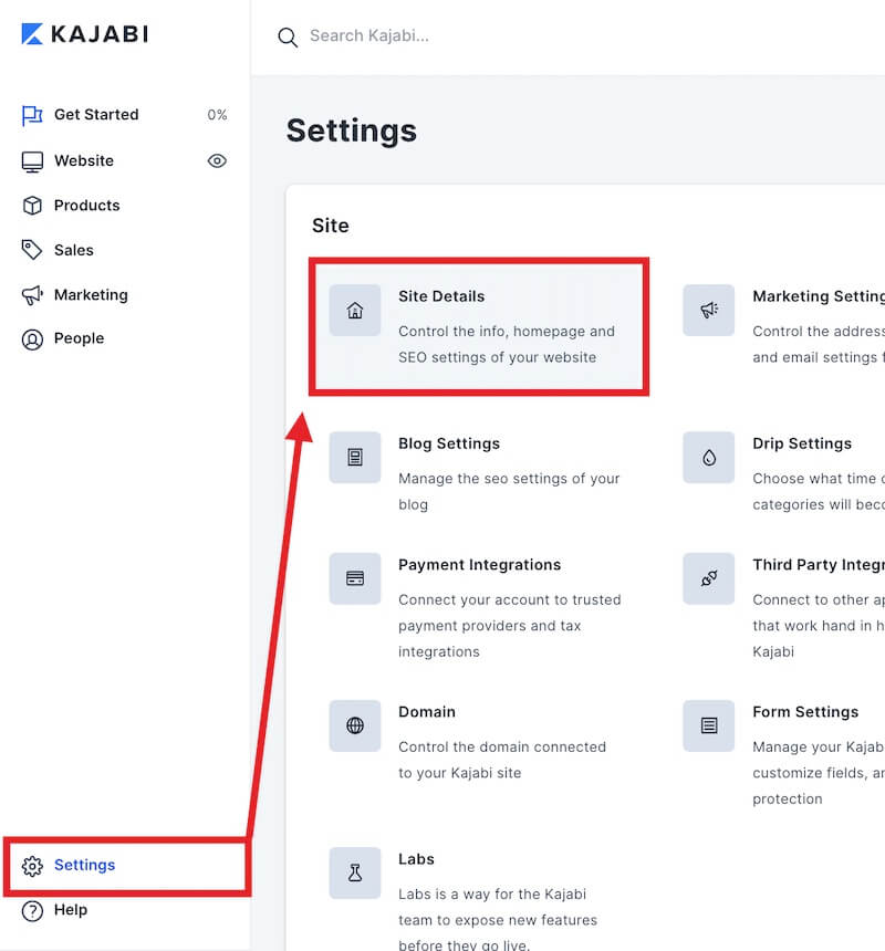 Edit the Site Settings in Kajabi. - OptinMonster Edit the Site Settings in Kajabi.