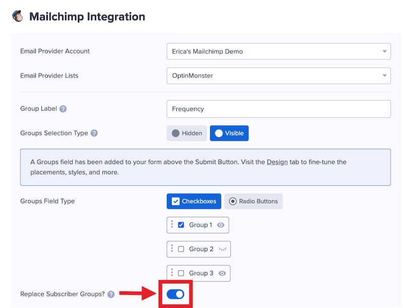 Replace Previous Group assignments in Mailchimp. - OptinMonster Replace Previous Group assignments in Mailchimp.