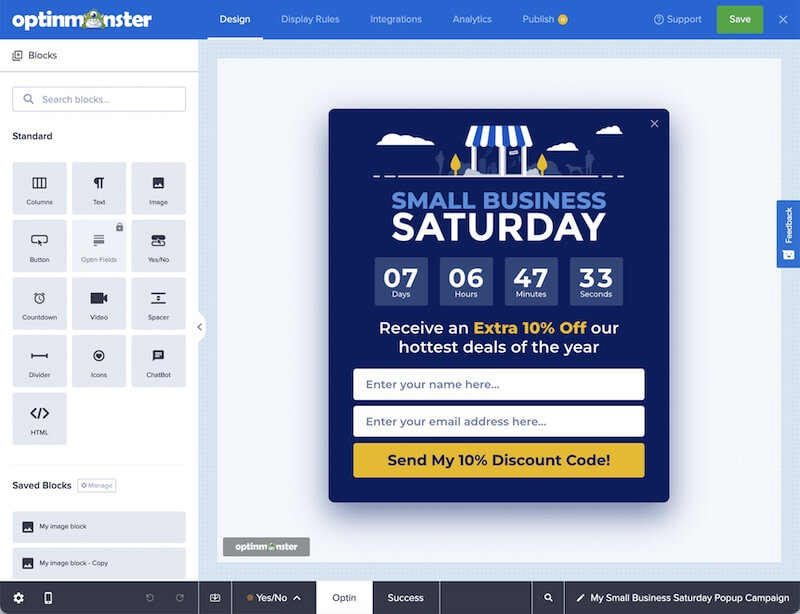 New campaign in the OptinMonster builder. - OptinMonster New campaign in the OptinMonster builder.