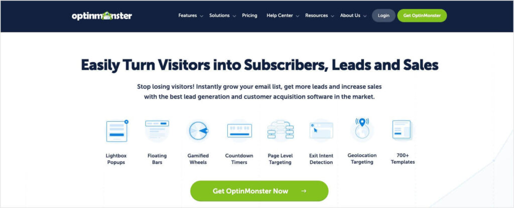 optinmonster-homepage-2024 - OptinMonster OptinMonster homepage. The heading says "Easily Turn Visitors into Subscribers, Leads, and Sales."