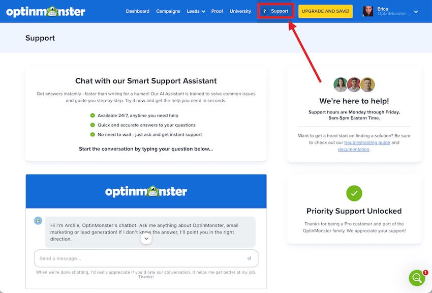 optinmonster-support-page - OptinMonster Access OptinMonster support 24/7 through the app.