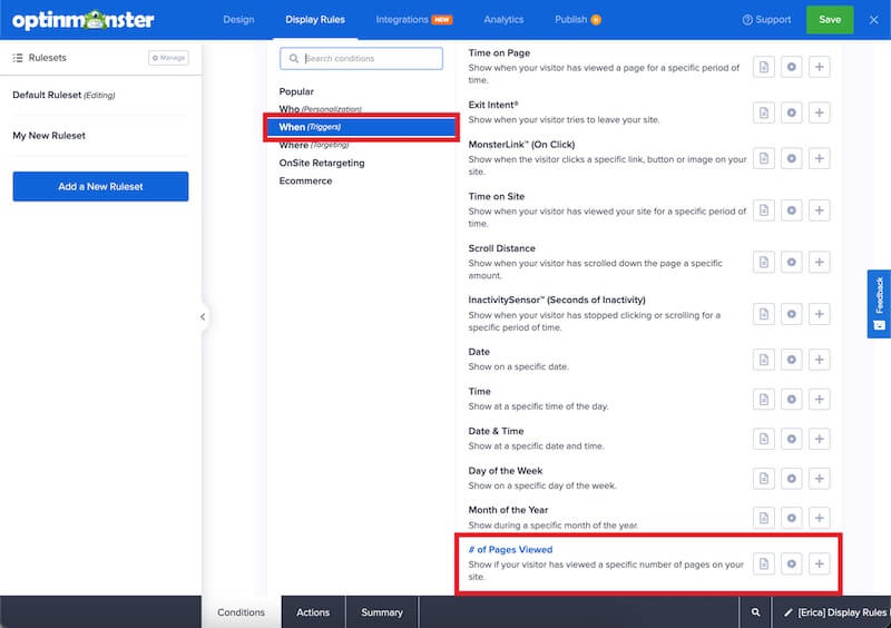 Number of pages viewed rule in OptinMonster. - OptinMonster Number of pages viewed rule in OptinMonster.