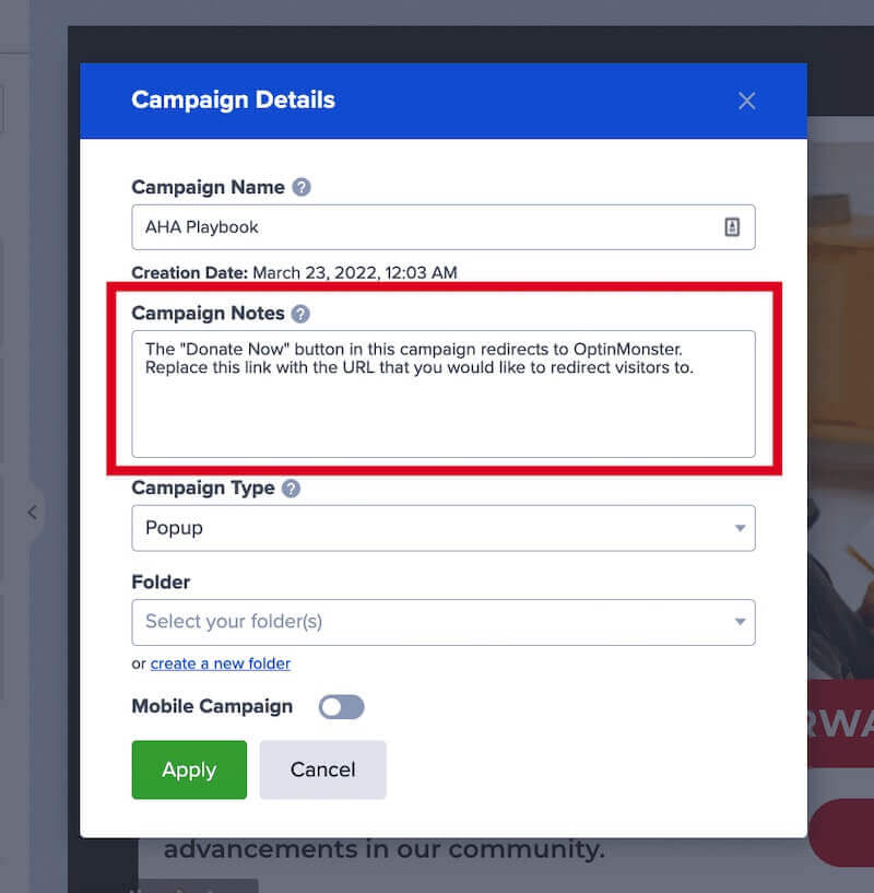 delete column contents canvas - OptinMonster playbooks campaign notes