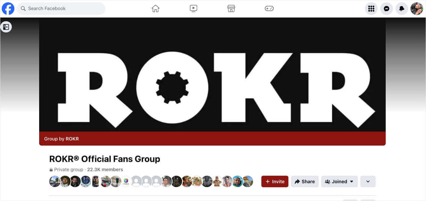rokr-official-fans-facebook-group-social-proof-example - OptinMonster Screenshot of the Facebook group "ROKR Official Fans Group"