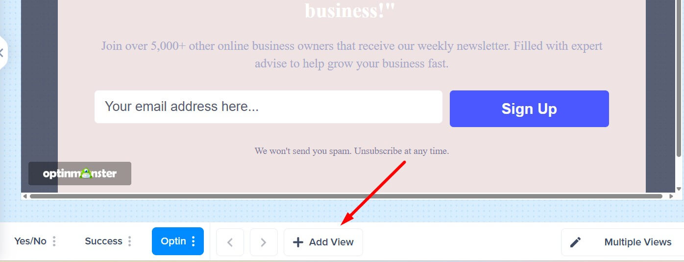 Add View Button - OptinMonster Screenshot highlighting the location of the "Add New" button to create multiple views.