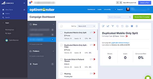 OptinMonster account in the OptinMonster app for BigCommerce - OptinMonster OptinMonster account in the OptinMonster app for BigCommerce