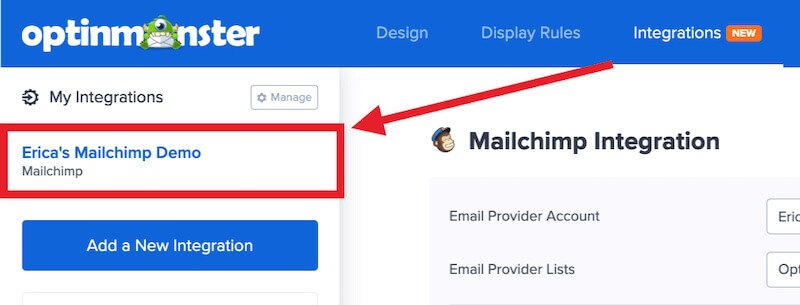 Select the Mailchimp integration for your campaign to configure Groups. - OptinMonster Select the Mailchimp integration for your campaign to configure Groups.