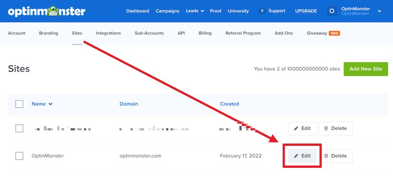 Edit a Site in OptinMonster. - OptinMonster Edit a Site in OptinMonster.