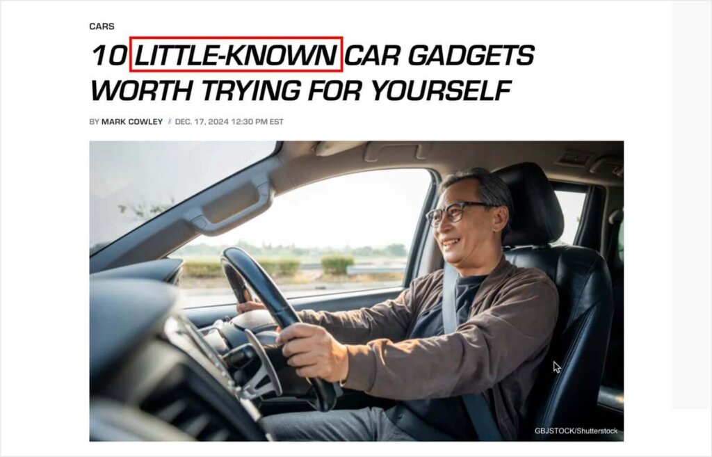 slashgear-headline-with-curiosity-power-words - OptinMonster SlashGear headline that says "10 Little-Known Car Gadgets Worth Trying for Yourself."