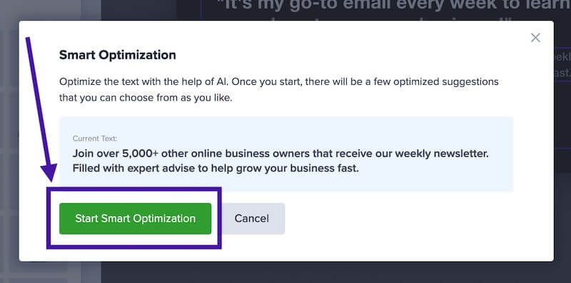 Start Smart Optimization process in OptinMonster. - OptinMonster Start Smart Optimization process in OptinMonster.