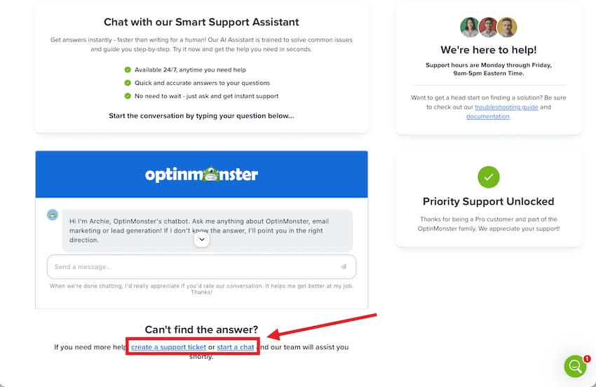 submit-support-ticket-live-chat - OptinMonster Create a support ticket or start a live chat session in OptinMonster.