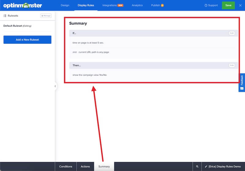 Summary of the OptinMonster campaign Display Rules. - OptinMonster Summary of the OptinMonster campaign Display Rules.