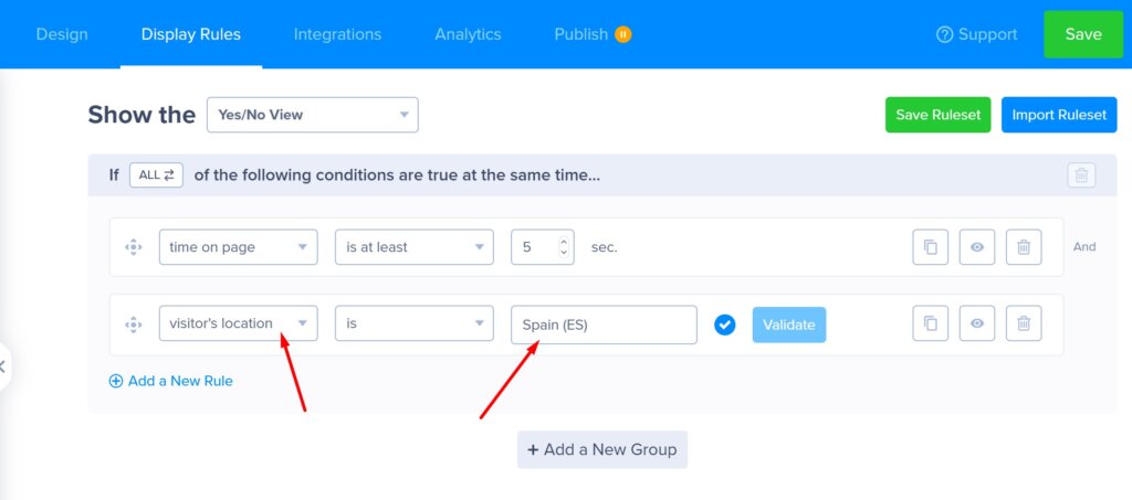 t_10-1 - OptinMonster A screenshot showing geolocation targeting to display proper campaign.