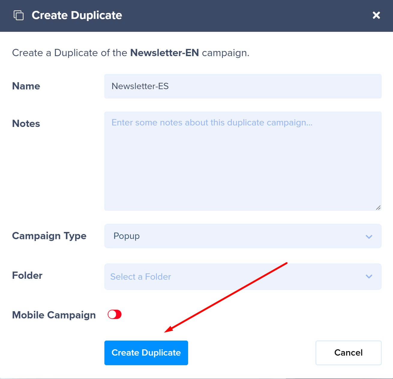 duplicate campaign submit button - OptinMonster duplicate campaign submit button
