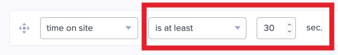 Time on Site options. - OptinMonster Time on Site options.
