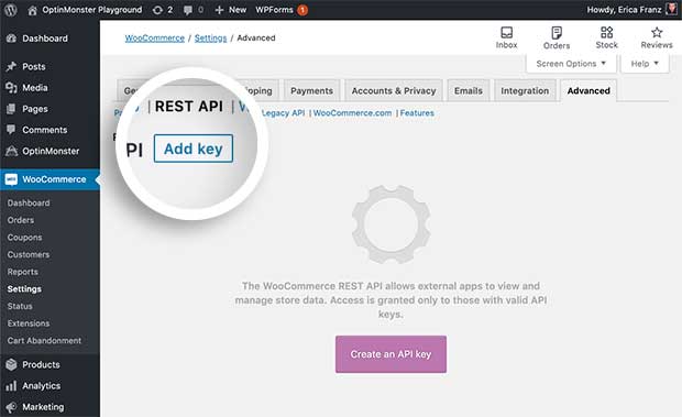 WooCommerce Add Key - OptinMonster WooCommerce Add Key