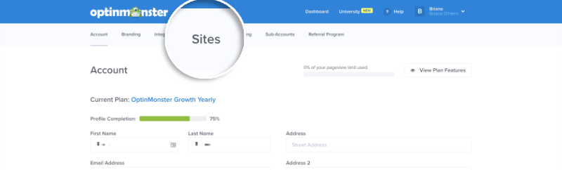 01-sites-menu - OptinMonster Site Menu