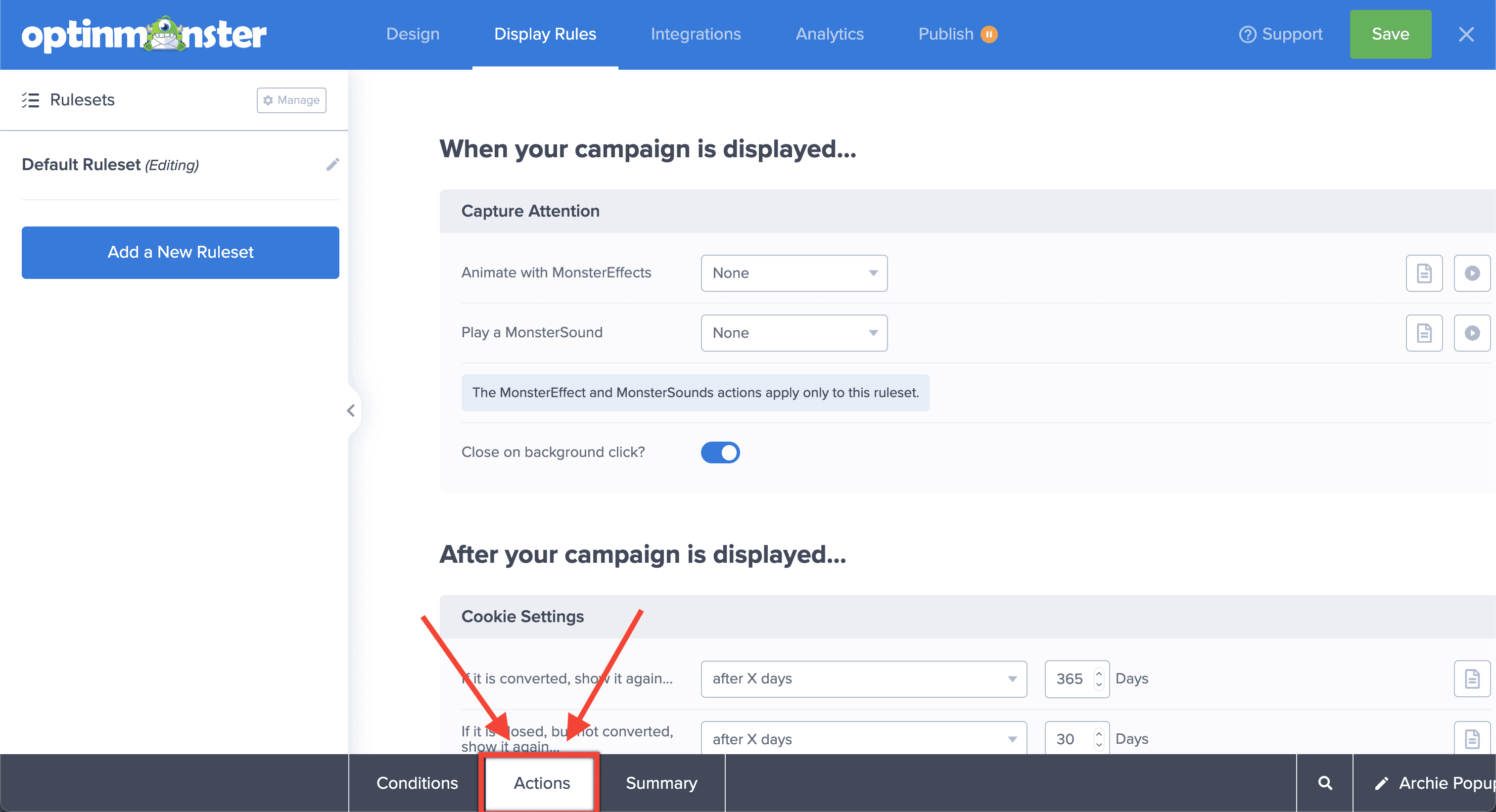 Actions View - OptinMonster