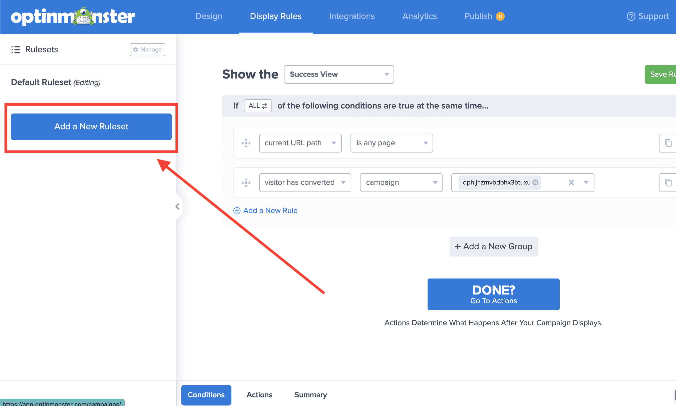 Add New Ruleset - OptinMonster