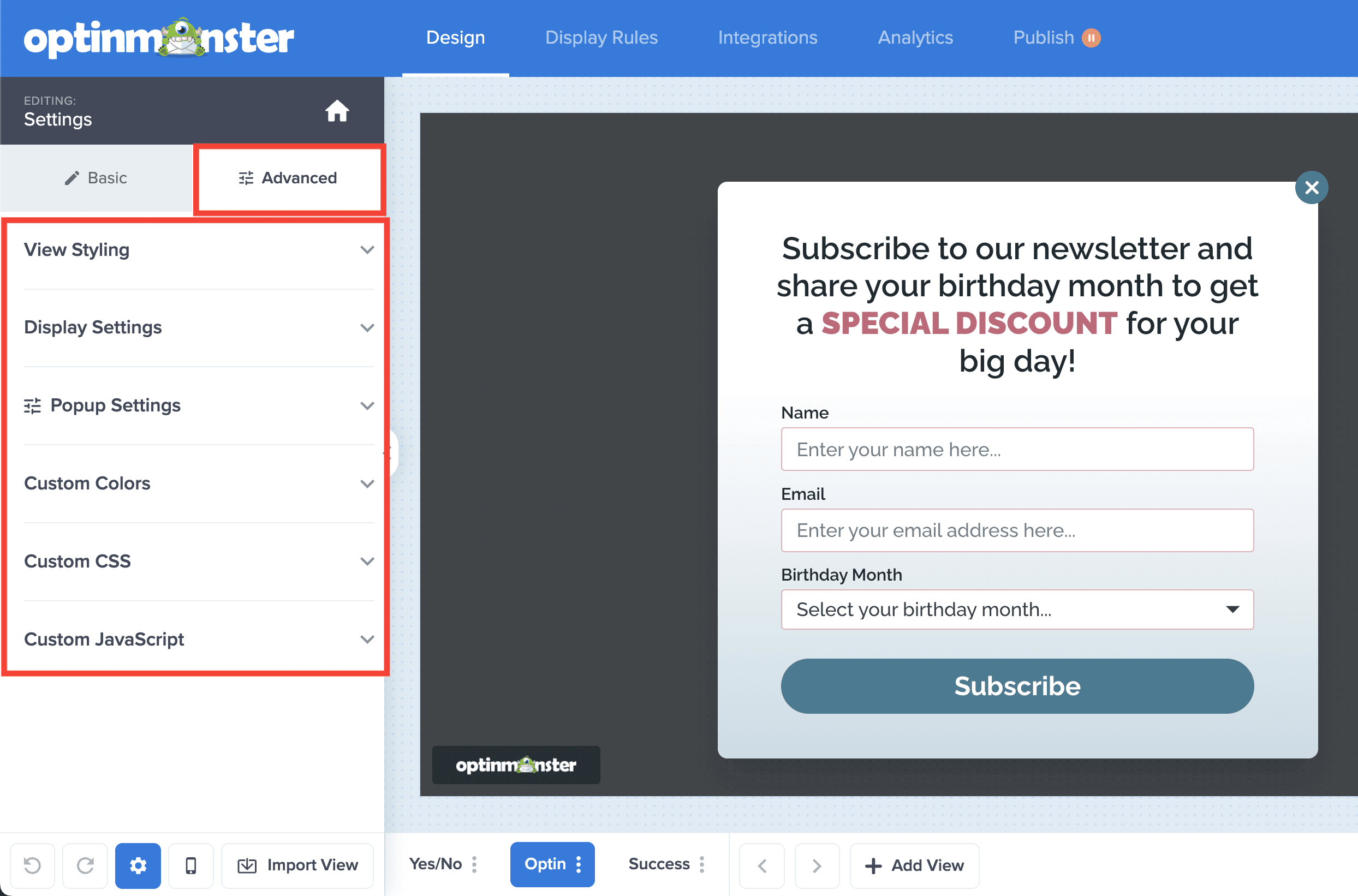 Advanced Styling Settings - OptinMonster