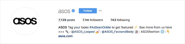 asos-instagram-bio - OptinMonster ASOS Instagram profile with link in bio