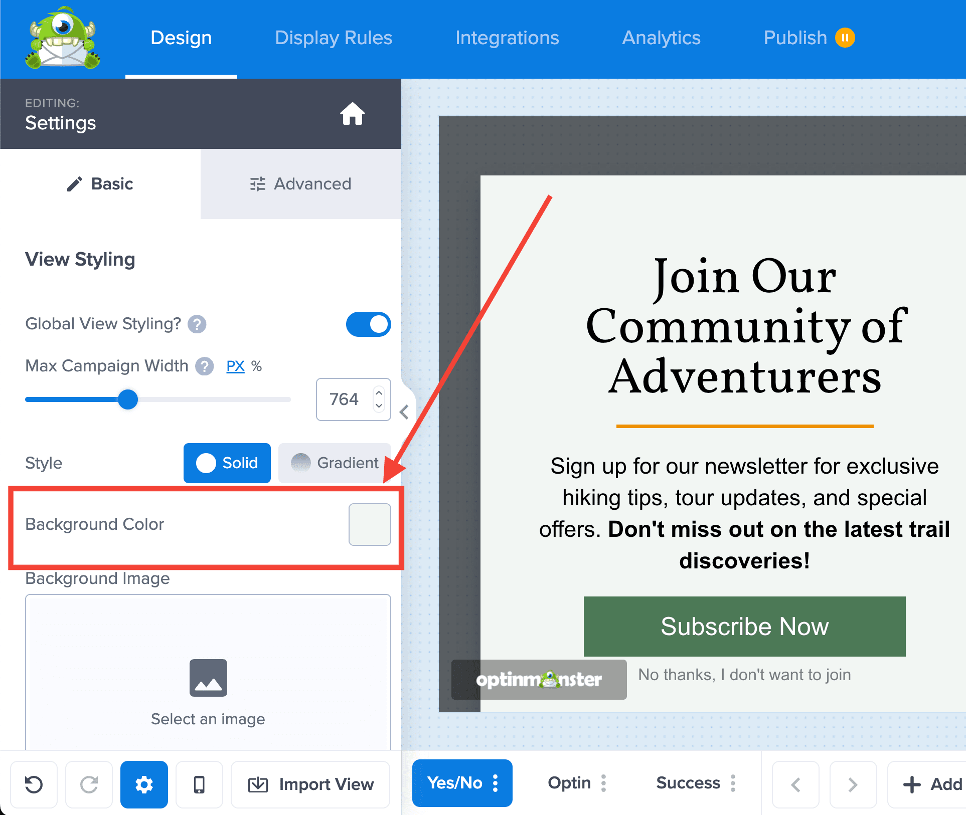 Background Color - OptinMonster
