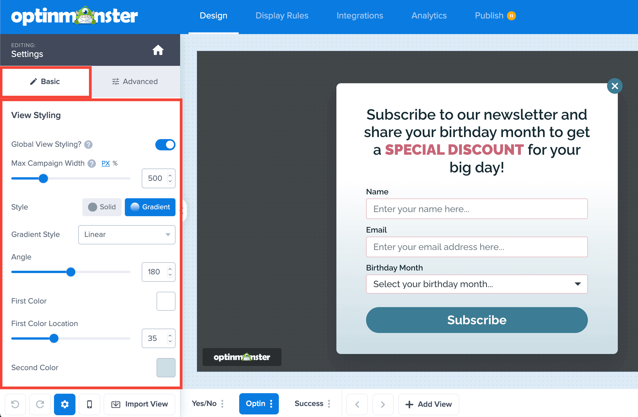 Basic Styling Settings - OptinMonster