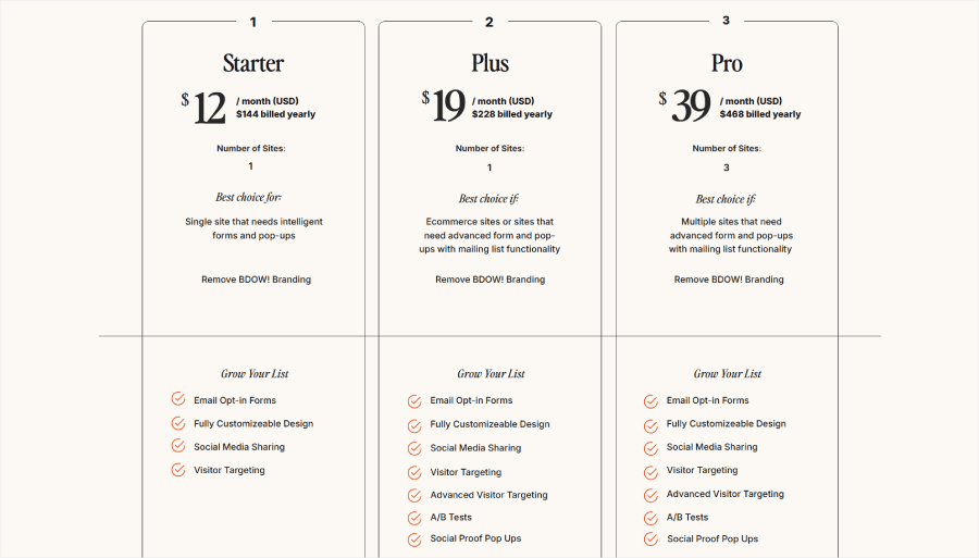 Bdow's paid plans - OptinMonster Bdow's paid plans
