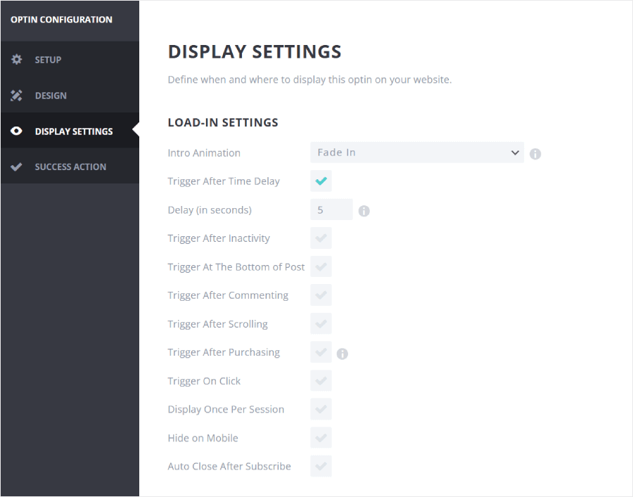 Bloom's display settings - OptinMonster Bloom's display settings