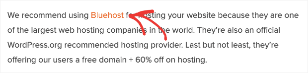 Bluehost affiliate link - OptinMonster A blog post with text affiliate link for Bluehost. This affiliate marketing example shows how to use hyperlinks within your content.