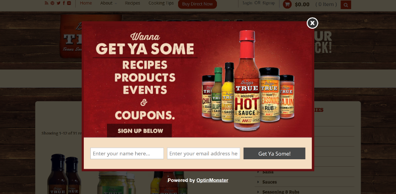 Briggstrue exit intent Popup - OptinMonster