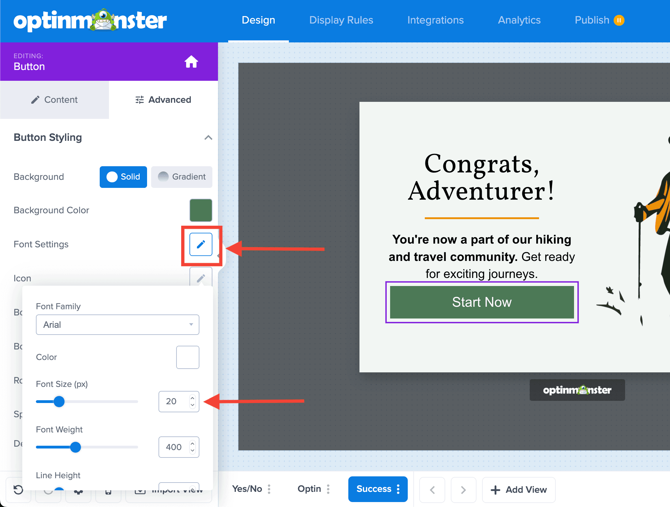 Button Font Size - OptinMonster