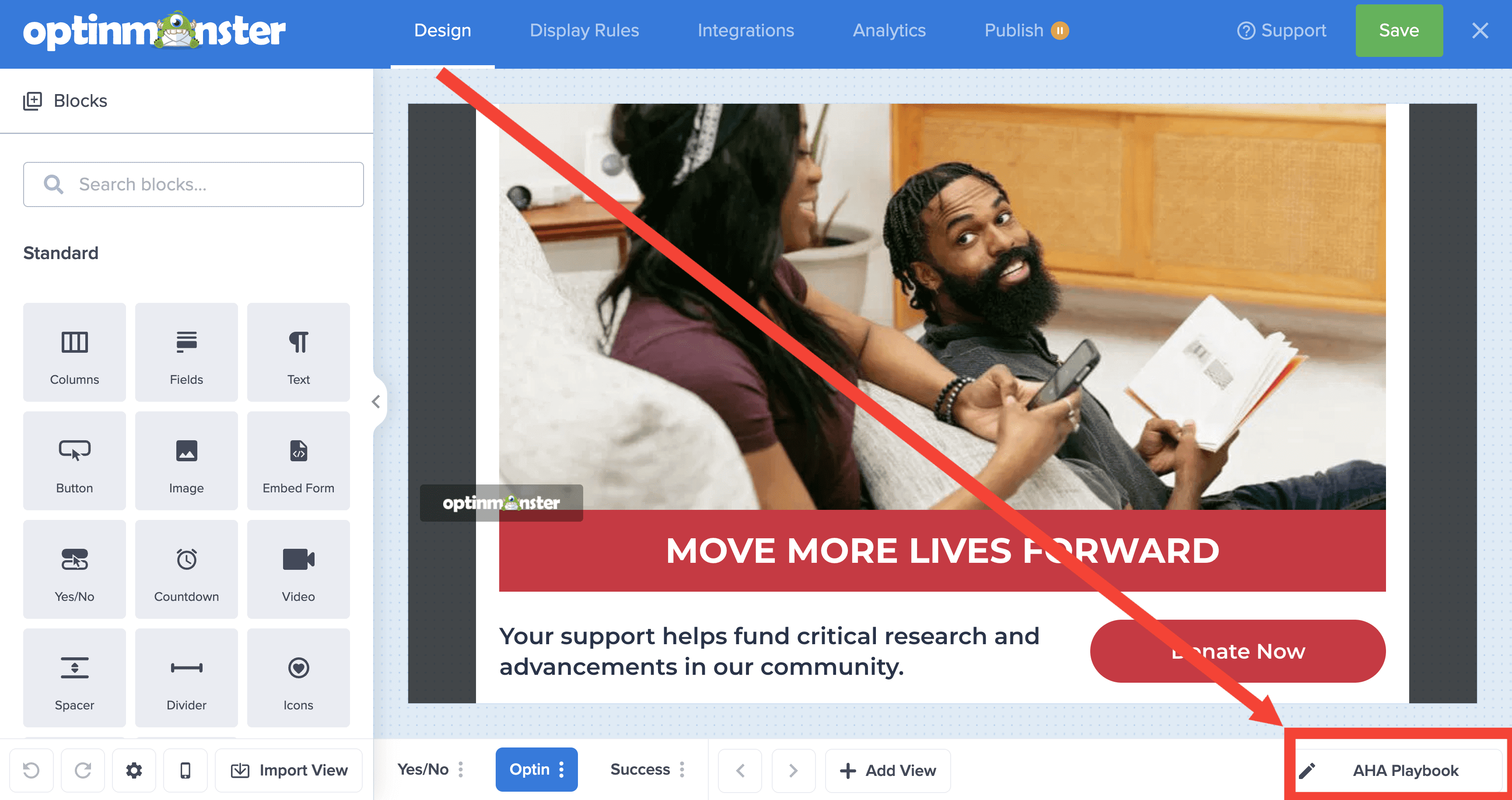 delete column contents canvas - OptinMonster Campaign Details for a Playbook campaign