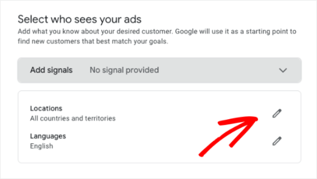 "Locations" signal option in Google Ads - OptinMonster "Locations" signal option in Google Ads
