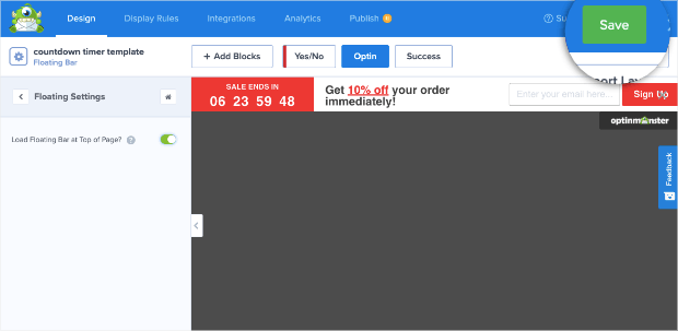 click save in the upper corner - OptinMonster click save in the upper corner
