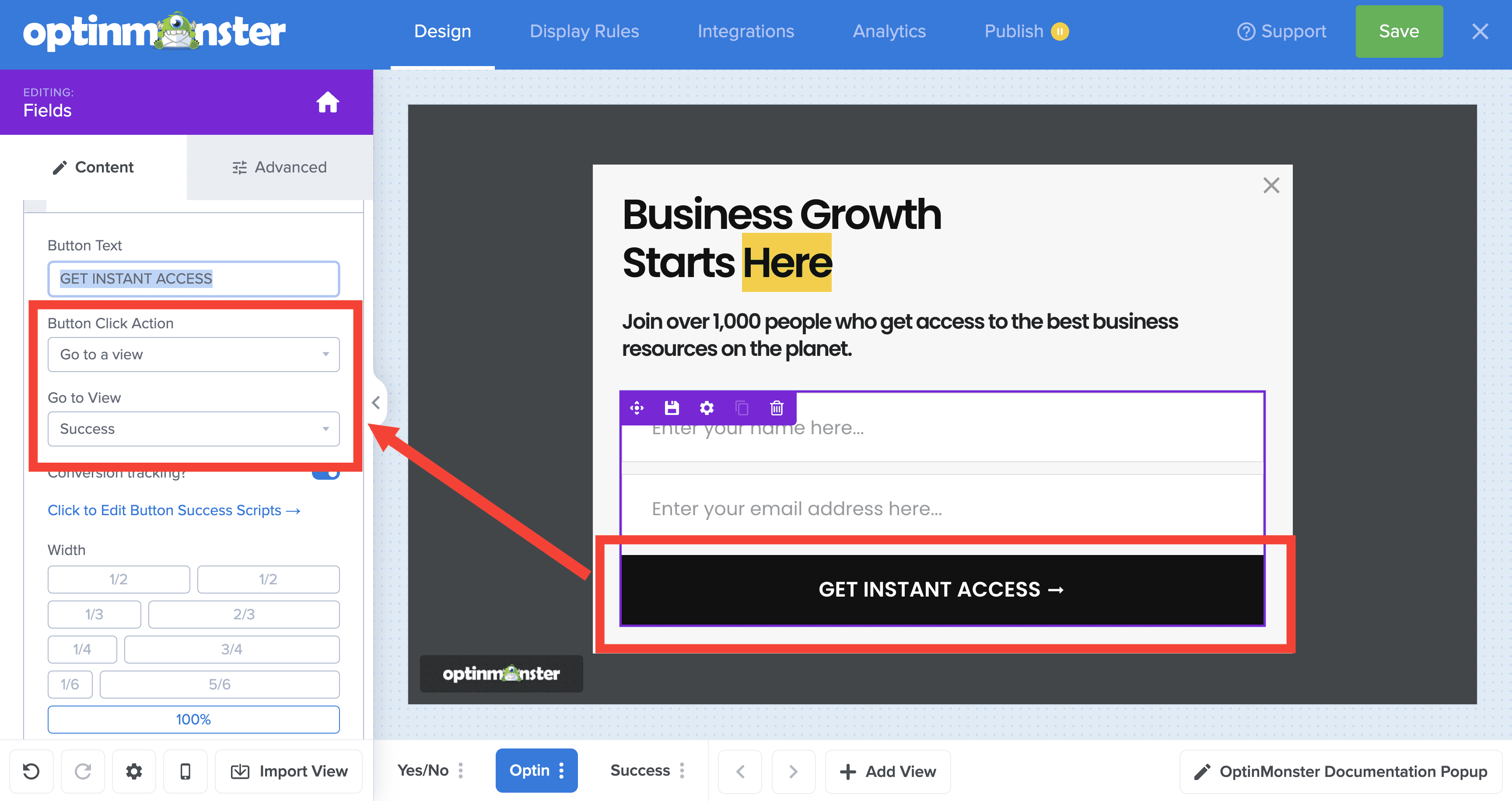 delete column contents canvas - OptinMonster Configure the Success Action for your optin form to show the Success View