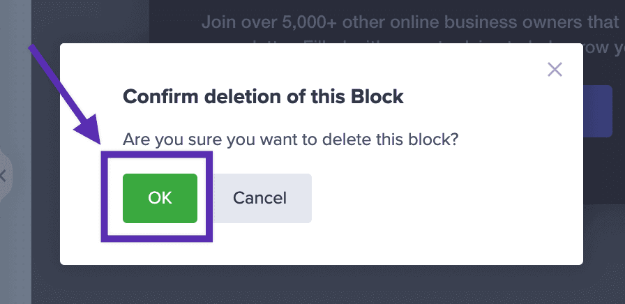 Be sure to confirm the deletion of a Text Block from your campaign. - OptinMonster Be sure to confirm the deletion of a Text Block from your campaign.