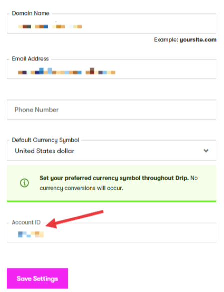 copy drip account id - OptinMonster