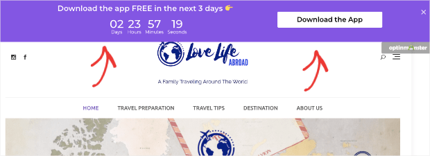 countdown timer get more app download examples-min - OptinMonster Welcome message for app downloads. It says "Download the app FREE in the next 3 days." There is a countdown timer and a CTA button that says "Download the App."