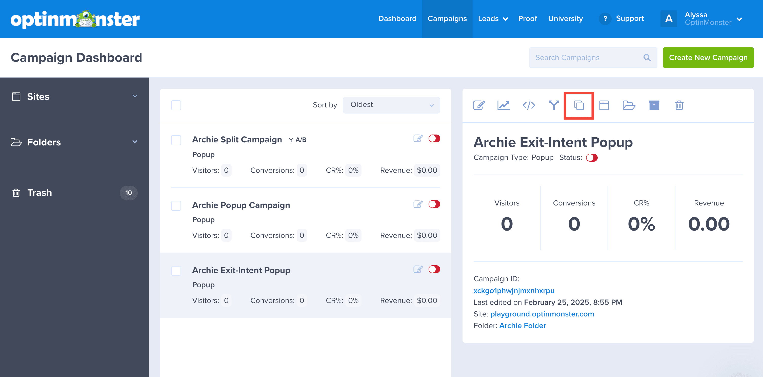 Duplicate Campaign - OptinMonster