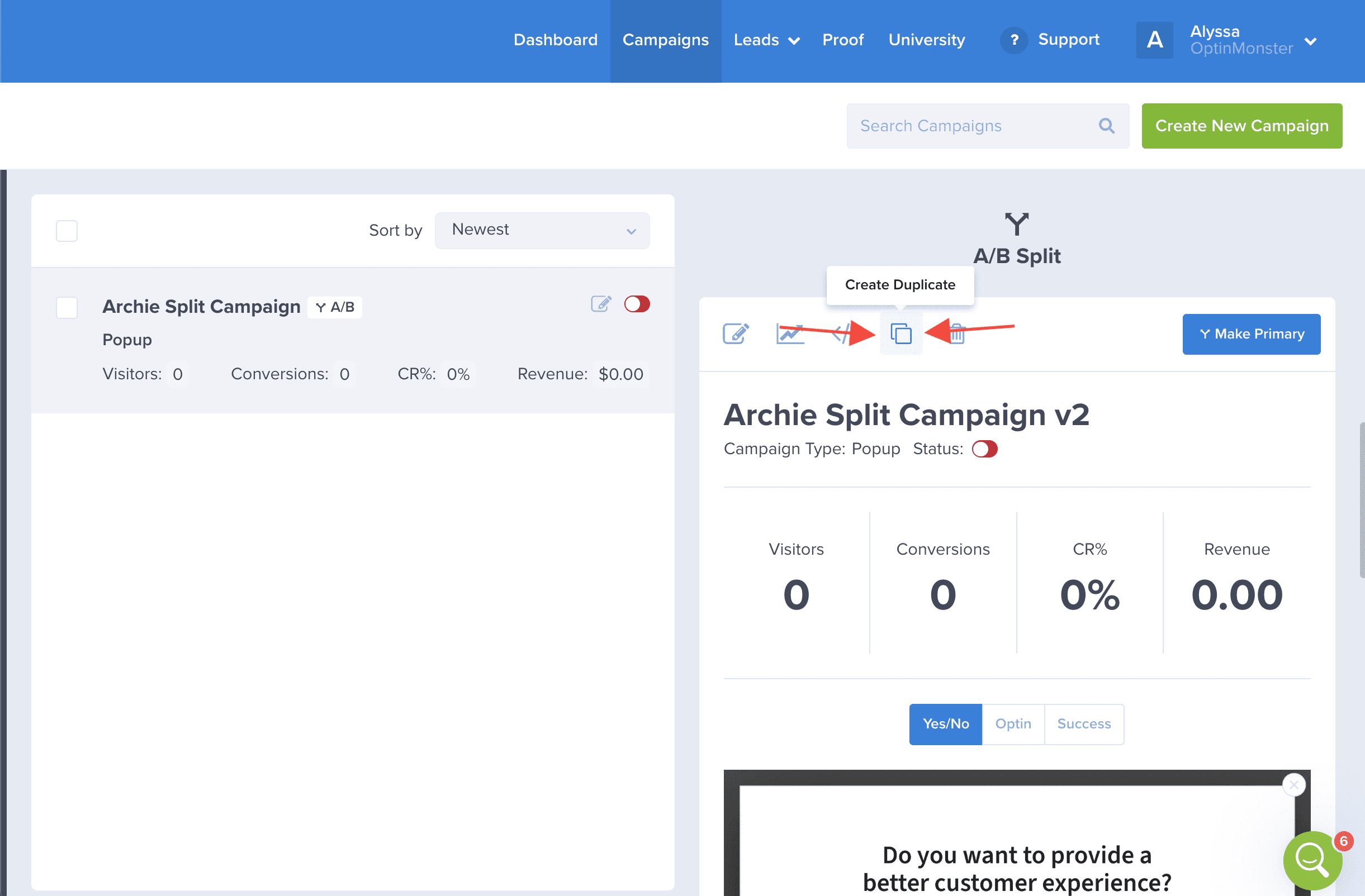 duplicateChildCampaign - OptinMonster